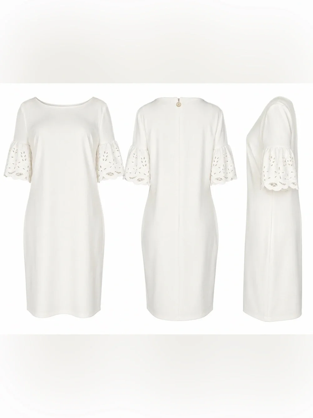 Tommy Hilfiger White Eyelet Sleeve Shift Dress - White - Size 14